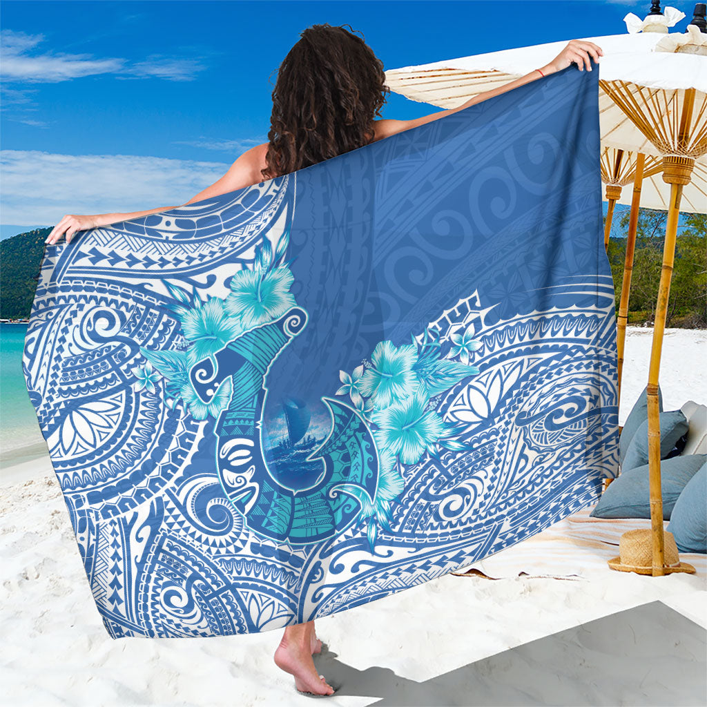 Hawaii Discoverers Day Sarong Polynesian Fish Hook With Hibiscus Blue