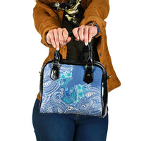 Hawaii Discoverers Day Shoulder Handbag Polynesian Fish Hook With Hibiscus Blue