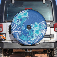 Hawaii Discoverers Day Spare Tire Cover Polynesian Fish Hook With Hibiscus Blue