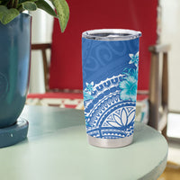 Hawaii Discoverers Day Tumbler Cup Polynesian Fish Hook With Hibiscus Blue