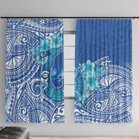Hawaii Discoverers Day Window Curtain Polynesian Fish Hook With Hibiscus Blue