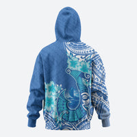 Hawaii Discoverers Day Zip Hoodie Polynesian Fish Hook With Hibiscus Blue