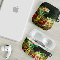 Hawaii Discoverers Day AirPods Case Polynesian Fish Hook With Hibiscus Reggae