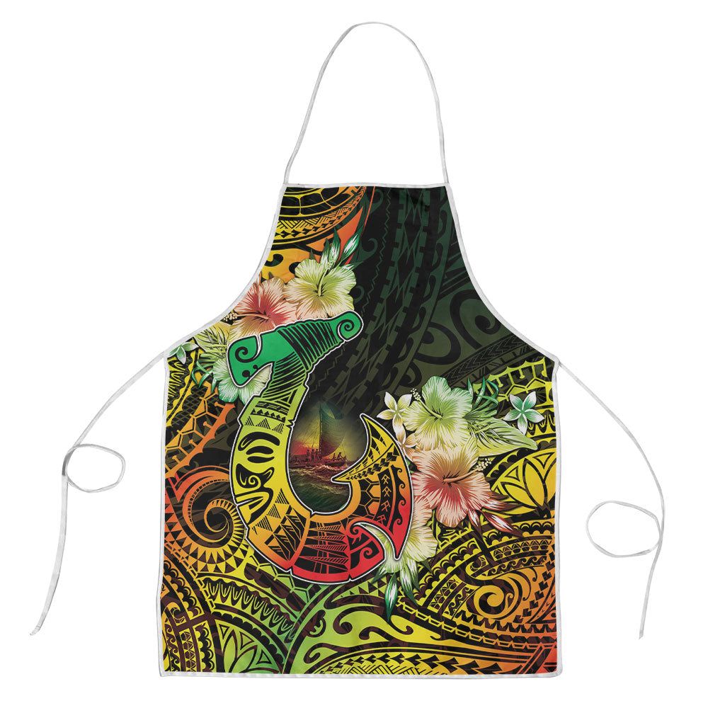Hawaii Discoverers Day Apron Polynesian Fish Hook With Hibiscus Reggae
