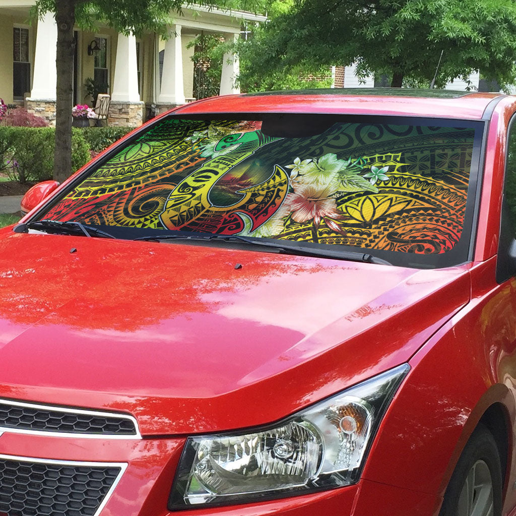 Hawaii Discoverers Day Auto Sun Shade Polynesian Fish Hook With Hibiscus Reggae