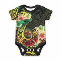 Hawaii Discoverers Day Baby Onesie Polynesian Fish Hook With Hibiscus Reggae