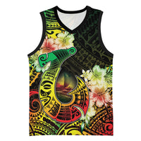Hawaii Discoverers Day Basketball Jersey Polynesian Fish Hook With Hibiscus Reggae