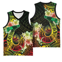 Hawaii Discoverers Day Basketball Jersey Polynesian Fish Hook With Hibiscus Reggae