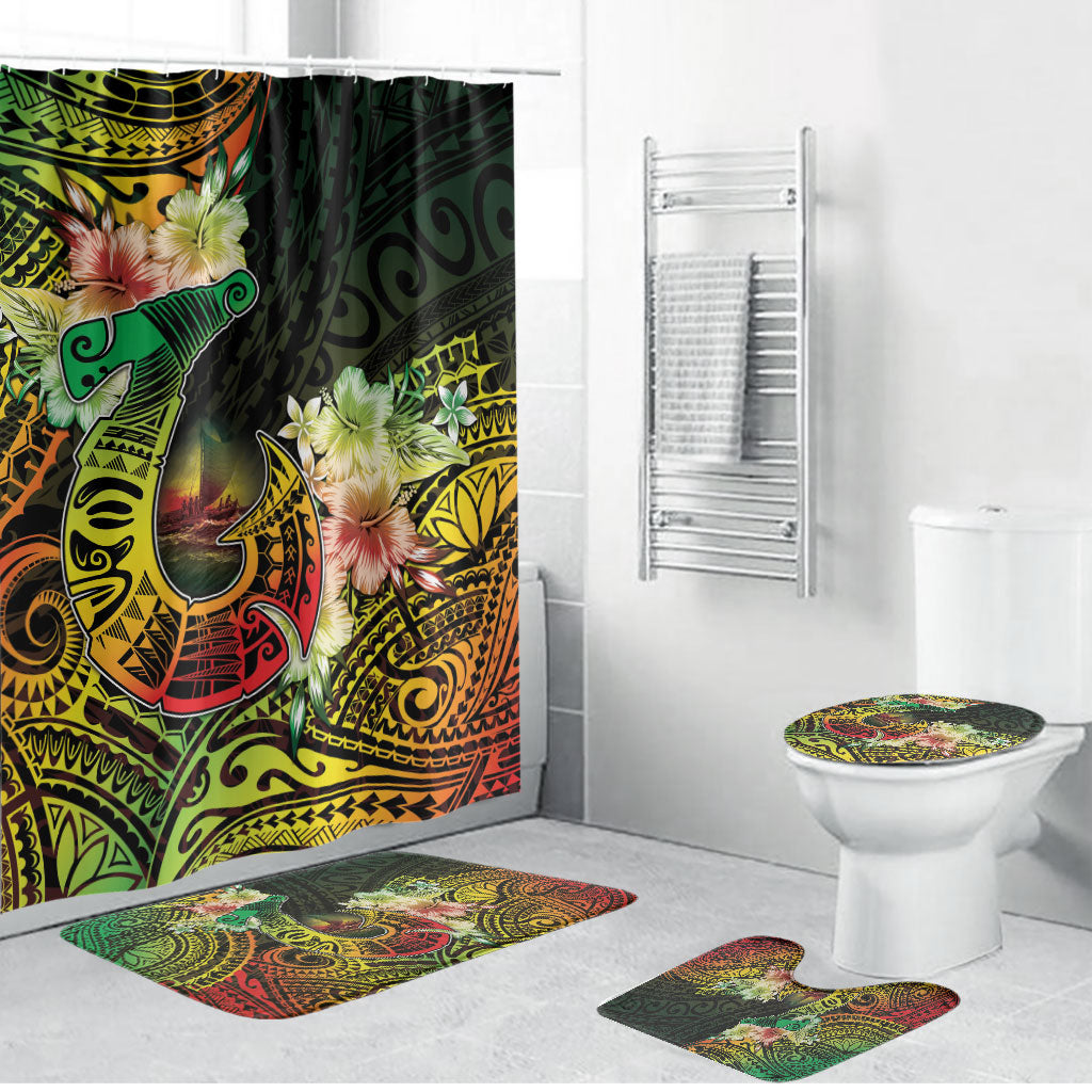 Hawaii Discoverers Day Bathroom Set Polynesian Fish Hook With Hibiscus Reggae LT05 Bathroom Set (4 pcs) Reggae - Polynesian Pride