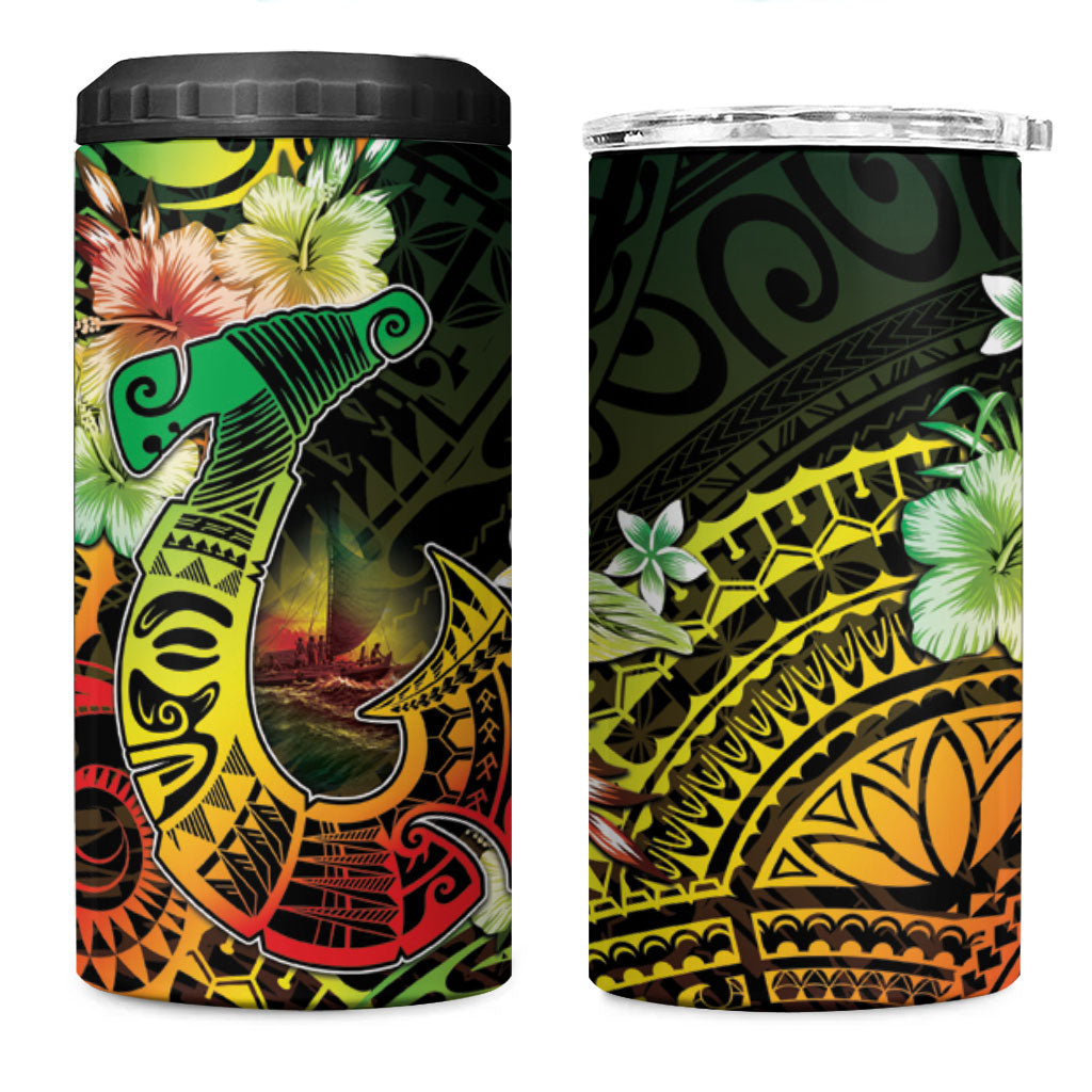Hawaii Discoverers Day 4 in 1 Can Cooler Tumbler Polynesian Fish Hook With Hibiscus Reggae