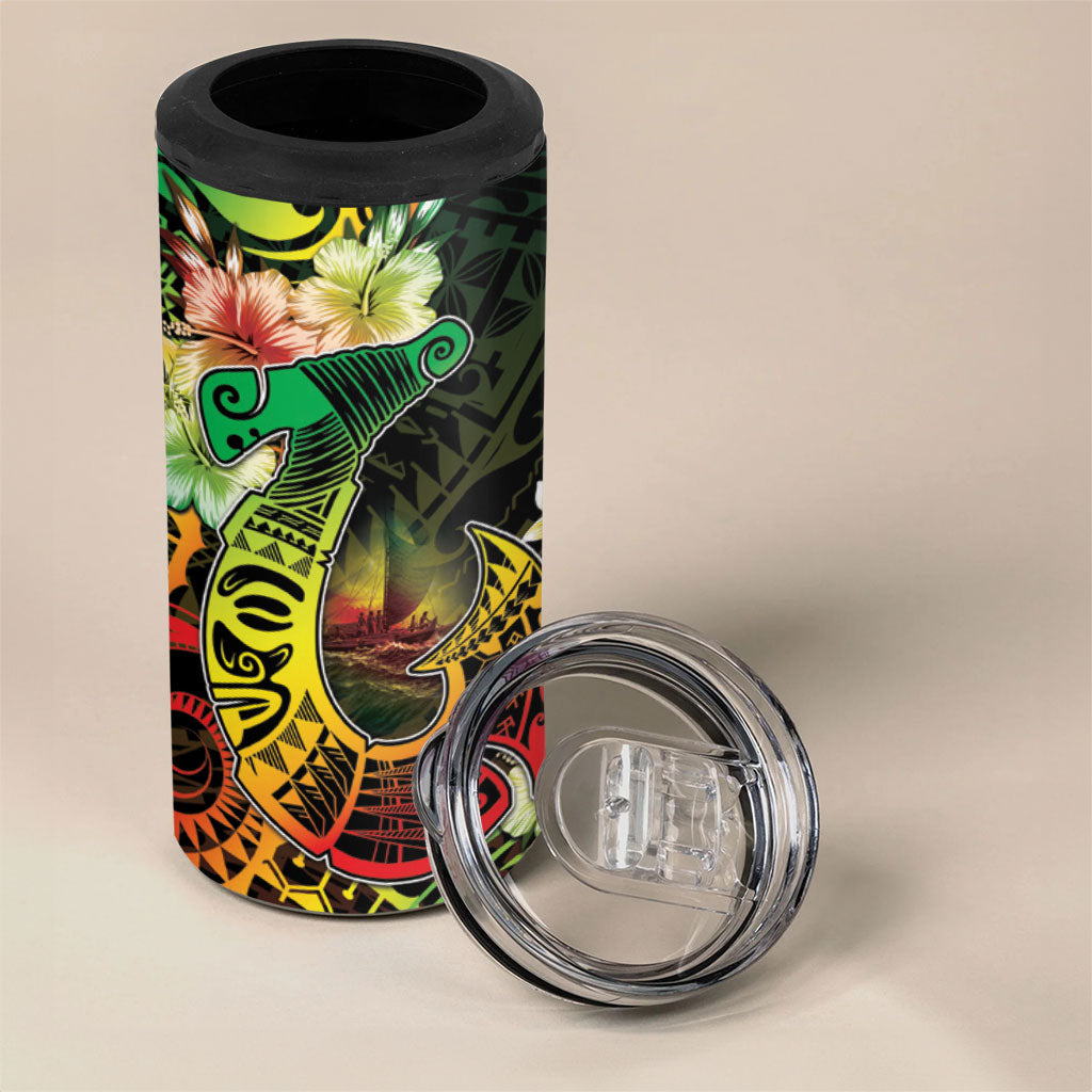 Hawaii Discoverers Day 4 in 1 Can Cooler Tumbler Polynesian Fish Hook With Hibiscus Reggae