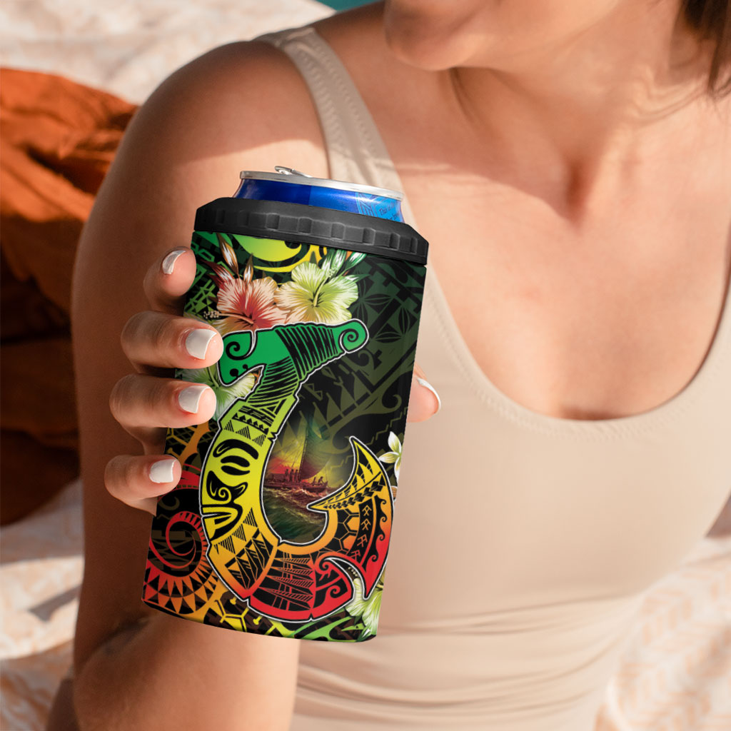 Hawaii Discoverers Day 4 in 1 Can Cooler Tumbler Polynesian Fish Hook With Hibiscus Reggae