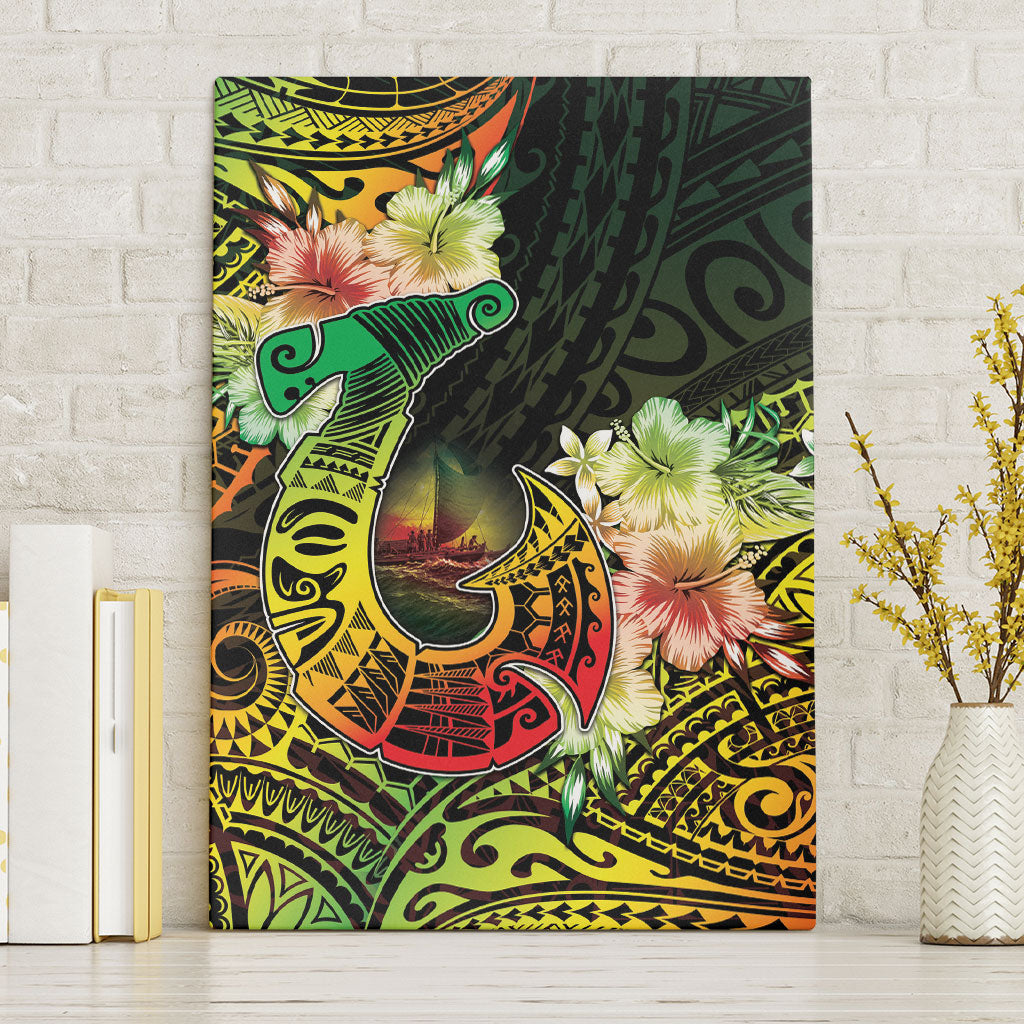 Hawaii Discoverers Day Canvas Wall Art Polynesian Fish Hook With Hibiscus Reggae