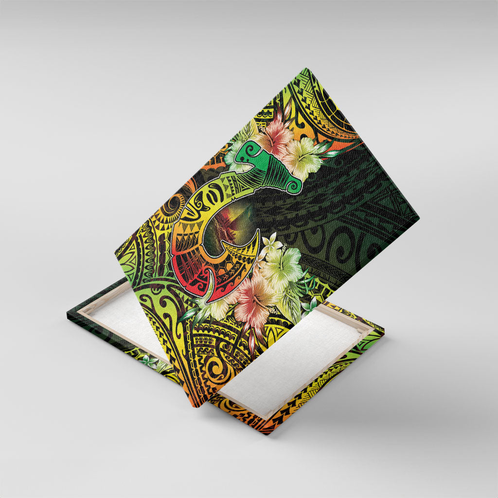 Hawaii Discoverers Day Canvas Wall Art Polynesian Fish Hook With Hibiscus Reggae