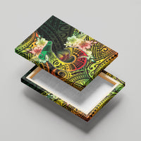 Hawaii Discoverers Day Canvas Wall Art Polynesian Fish Hook With Hibiscus Reggae