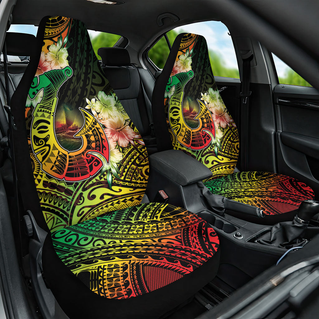 Hawaii Discoverers Day Car Seat Cover Polynesian Fish Hook With Hibiscus Reggae