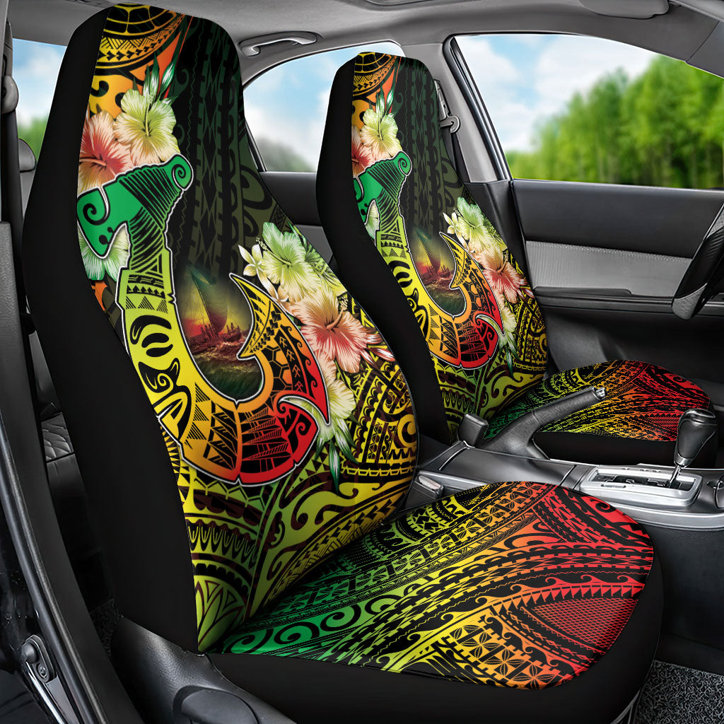 Hawaii Discoverers Day Car Seat Cover Polynesian Fish Hook With Hibiscus Reggae
