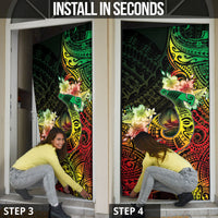 Hawaii Discoverers Day Door Cover Polynesian Fish Hook With Hibiscus Reggae