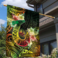 Hawaii Discoverers Day Garden Flag Polynesian Fish Hook With Hibiscus Reggae