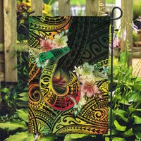 Hawaii Discoverers Day Garden Flag Polynesian Fish Hook With Hibiscus Reggae