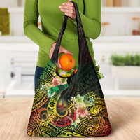 Hawaii Discoverers Day Grocery Bag Polynesian Fish Hook With Hibiscus Reggae