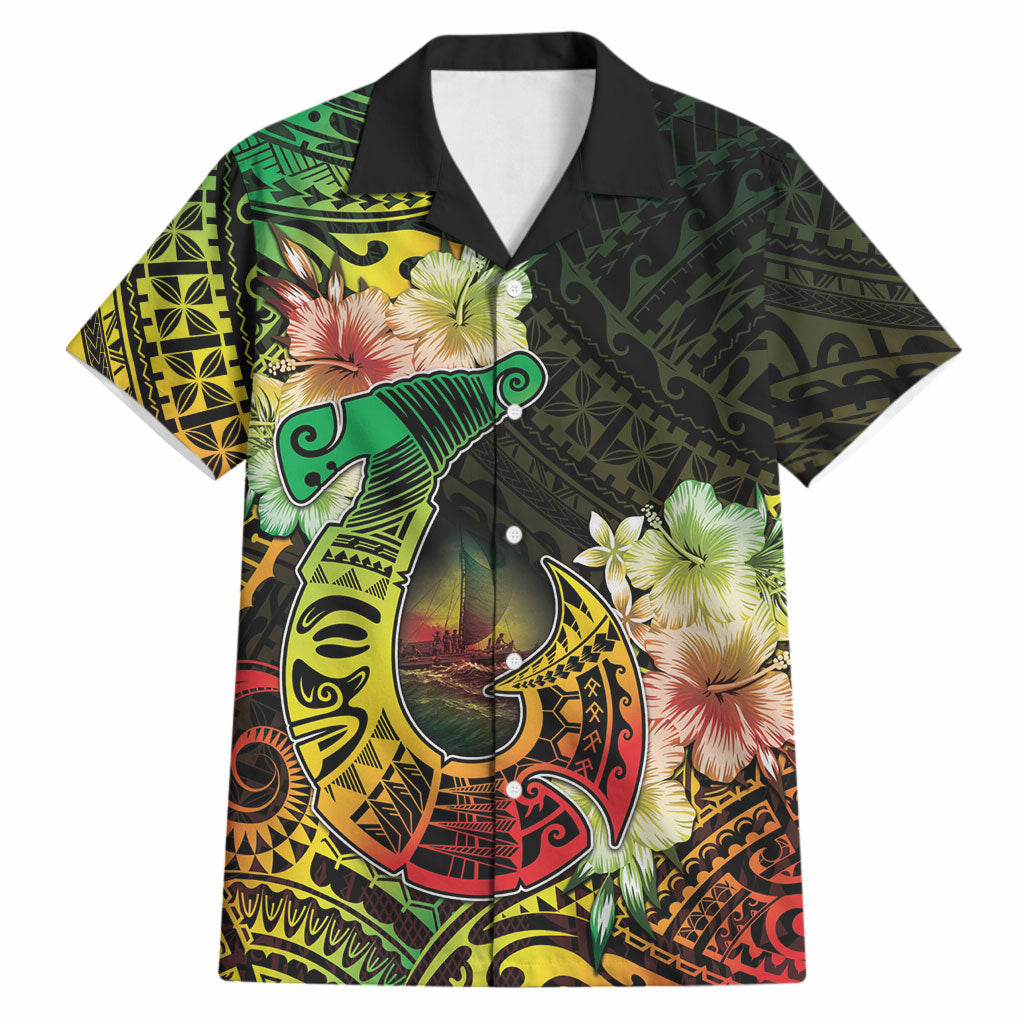 Hawaii Discoverers Day Hawaiian Shirt Polynesian Fish Hook With Hibiscus Reggae