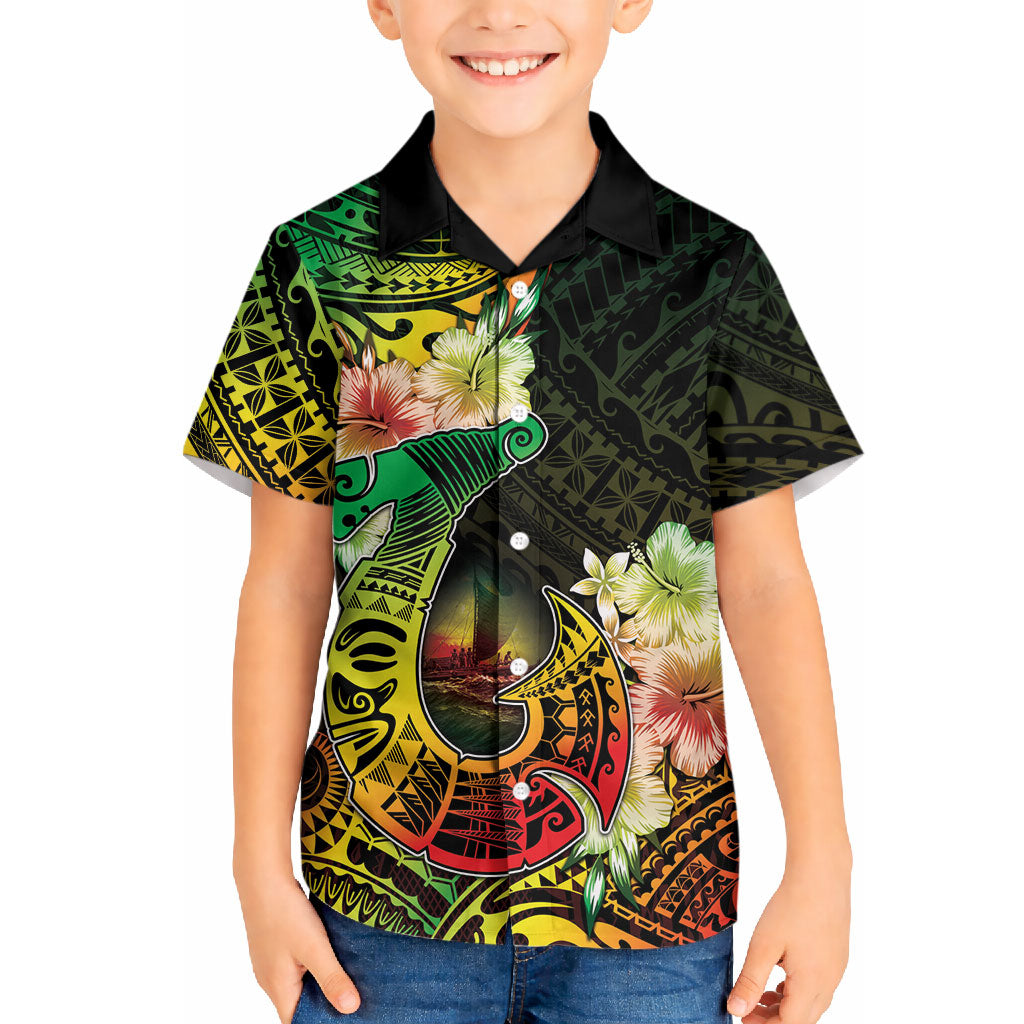 Hawaii Discoverers Day Hawaiian Shirt Polynesian Fish Hook With Hibiscus Reggae