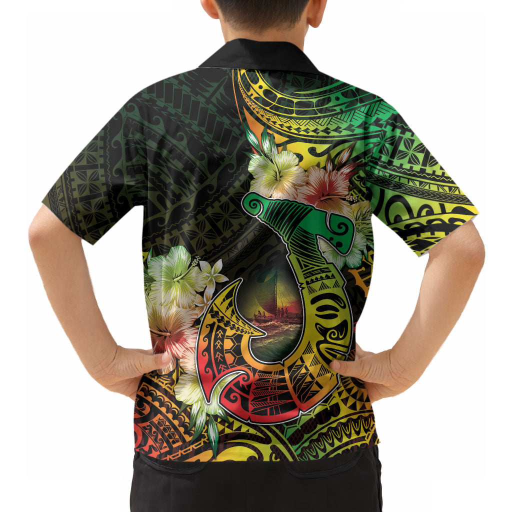 Hawaii Discoverers Day Hawaiian Shirt Polynesian Fish Hook With Hibiscus Reggae