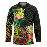Hawaii Discoverers Day Hockey Jersey Polynesian Fish Hook With Hibiscus Reggae