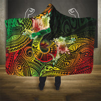 Hawaii Discoverers Day Hooded Blanket Polynesian Fish Hook With Hibiscus Reggae