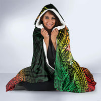 Hawaii Discoverers Day Hooded Blanket Polynesian Fish Hook With Hibiscus Reggae