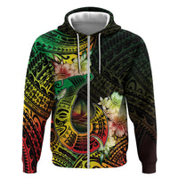 Hawaii Discoverers Day Hoodie Polynesian Fish Hook With Hibiscus Reggae