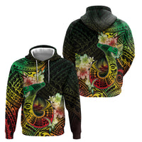 Hawaii Discoverers Day Hoodie Polynesian Fish Hook With Hibiscus Reggae