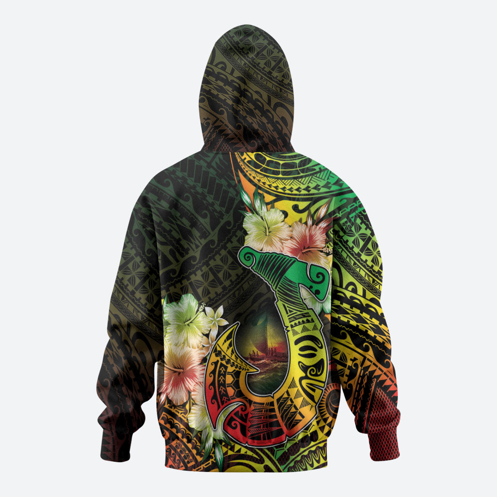 Hawaii Discoverers Day Hoodie Polynesian Fish Hook With Hibiscus Reggae