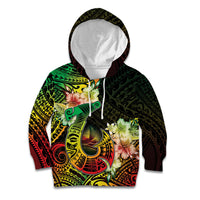 Hawaii Discoverers Day Kid Hoodie Polynesian Fish Hook With Hibiscus Reggae