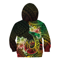 Hawaii Discoverers Day Kid Hoodie Polynesian Fish Hook With Hibiscus Reggae