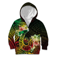 Hawaii Discoverers Day Kid Hoodie Polynesian Fish Hook With Hibiscus Reggae