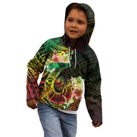Hawaii Discoverers Day Kid Hoodie Polynesian Fish Hook With Hibiscus Reggae