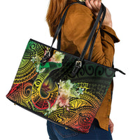 Hawaii Discoverers Day Leather Tote Bag Polynesian Fish Hook With Hibiscus Reggae