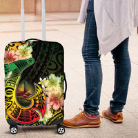 Hawaii Discoverers Day Luggage Cover Polynesian Fish Hook With Hibiscus Reggae