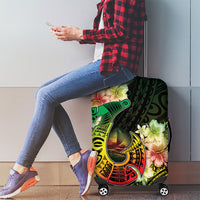 Hawaii Discoverers Day Luggage Cover Polynesian Fish Hook With Hibiscus Reggae