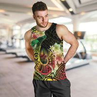 Hawaii Discoverers Day Men Tank Top Polynesian Fish Hook With Hibiscus Reggae