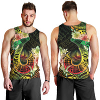 Hawaii Discoverers Day Men Tank Top Polynesian Fish Hook With Hibiscus Reggae