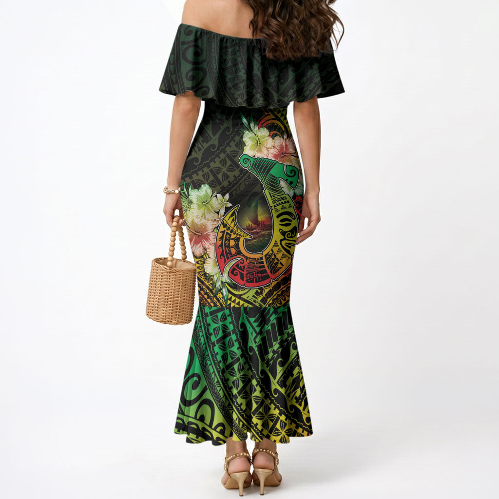 Hawaii Discoverers Day Mermaid Dress Polynesian Fish Hook With Hibiscus Reggae