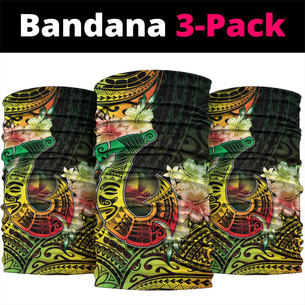 Hawaii Discoverers Day Neck Gaiter Polynesian Fish Hook With Hibiscus Reggae