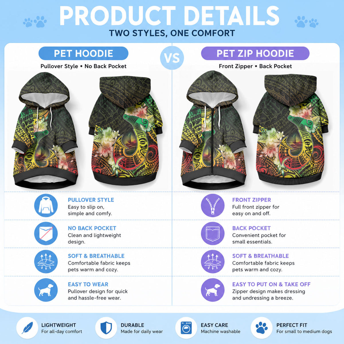Hawaii Discoverers Day Pet Hoodie Polynesian Fish Hook With Hibiscus Reggae