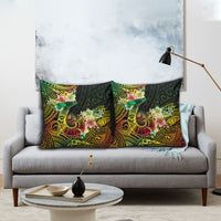 Hawaii Discoverers Day Pillow Cover Polynesian Fish Hook With Hibiscus Reggae