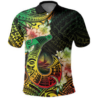 Hawaii Discoverers Day Polo Shirt Polynesian Fish Hook With Hibiscus Reggae