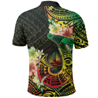 Hawaii Discoverers Day Polo Shirt Polynesian Fish Hook With Hibiscus Reggae