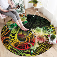 Hawaii Discoverers Day Round Carpet Polynesian Fish Hook With Hibiscus Reggae